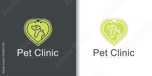 Pet clinic cat and dog logo template with minimalist element concept Premium Vektor