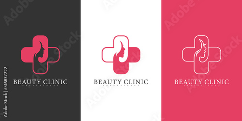 Set of beauty clinic logo design collection with creative line art style Premium Vektor
