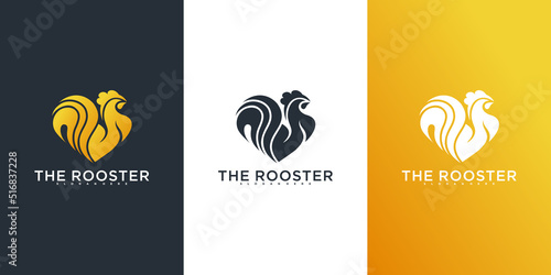 The rooster logo template with gold gradient colour style Premium Vektor