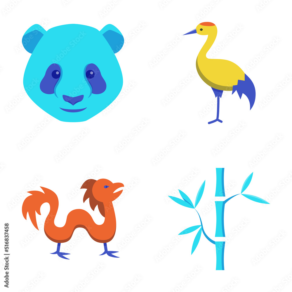 Obraz premium Chinese national symbols icon set