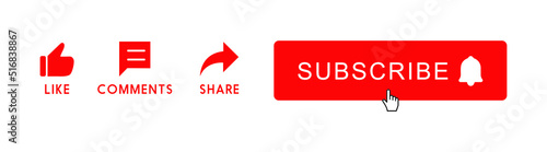 Like, Comment, Share, and Subscribe button. Icon Set for Channel. Vector Illustration eps. red color easy to editable file.