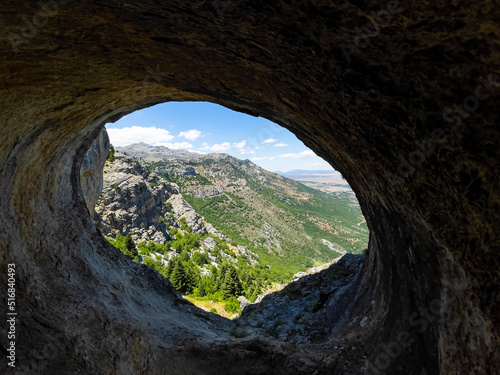 Views of the fascinating mountains from inside the cave and its enormous texture