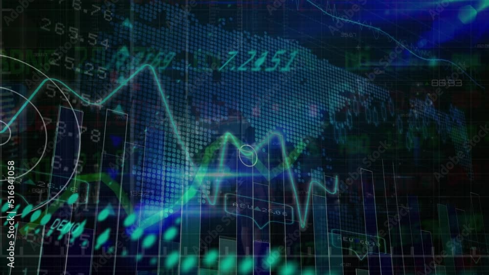 Animation of data processing and caucasian businesswoman on blue background