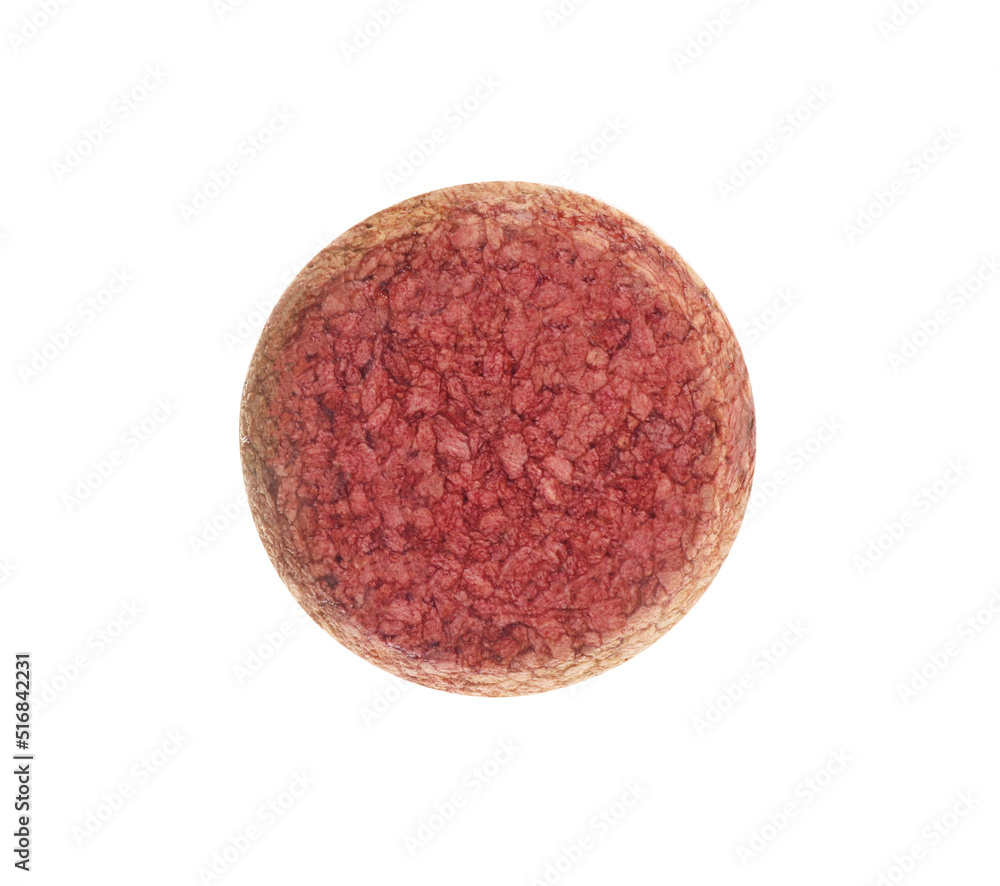 One wine bottle cork isolated on white, top view One wine bottle cork isolated on white, top view
