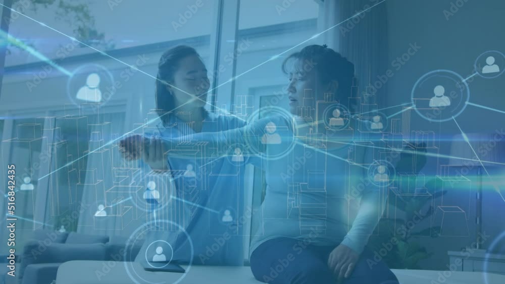 Animation of asian female doctor treating patient over data processing Animation of asian female doctor treating patient over data processing