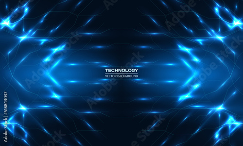 Abstract technology background. Digital technology background with blue lines and light rays effect. Ai tech futuristic virtual reality cyberspace background. Vector illustration
