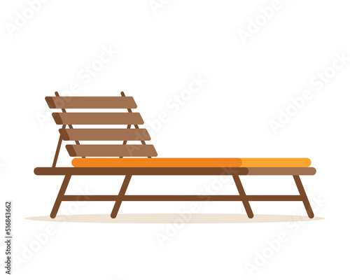Deck chair icon for summer rest. Beach wooden furniture for sunbathing and relaxing. Vector illustration isolated on white background.