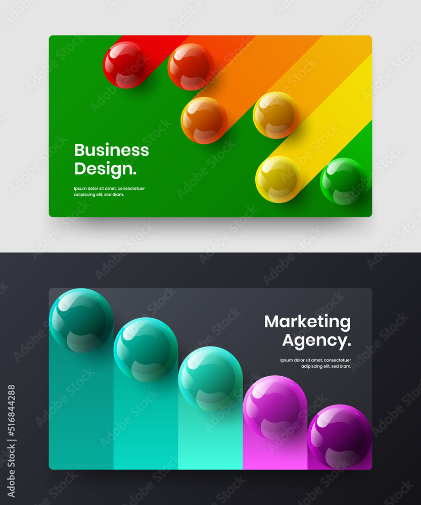 Isolated 3D spheres presentation concept collection. Abstract corporate identity design vector template bundle.