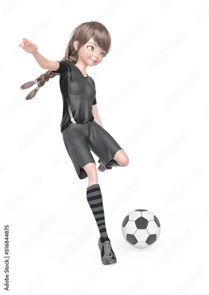 Fototapeta premium soccer girl will pass the soccer ball in white background