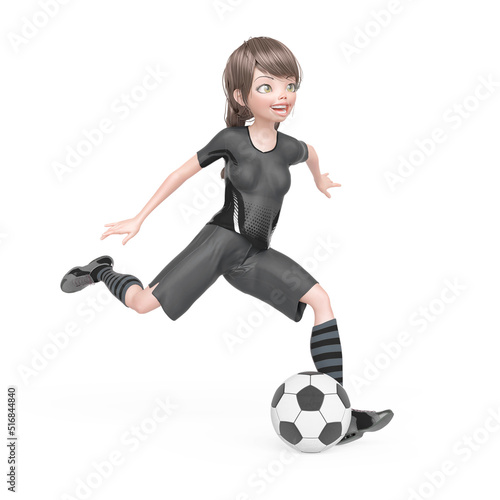 soccer girl is happy and also playing football in white background