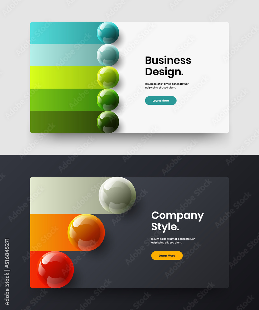 Isolated corporate brochure design vector illustration bundle. Creative realistic spheres landing page layout set. Isolated corporate brochure design vector illustration bundle. Creative realistic spheres landing page layout set.