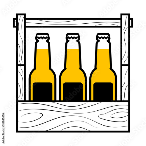 Wooden beer box with beer bottles. Design for craft beer and brewer