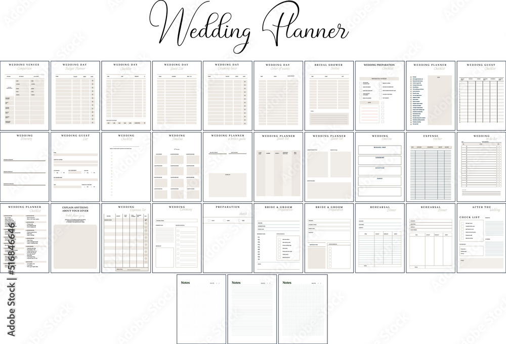 Weeding Planner and organizer, ready to print, Wedding Planner Pages  Bundle, Wedding Planning Book Stock Vector