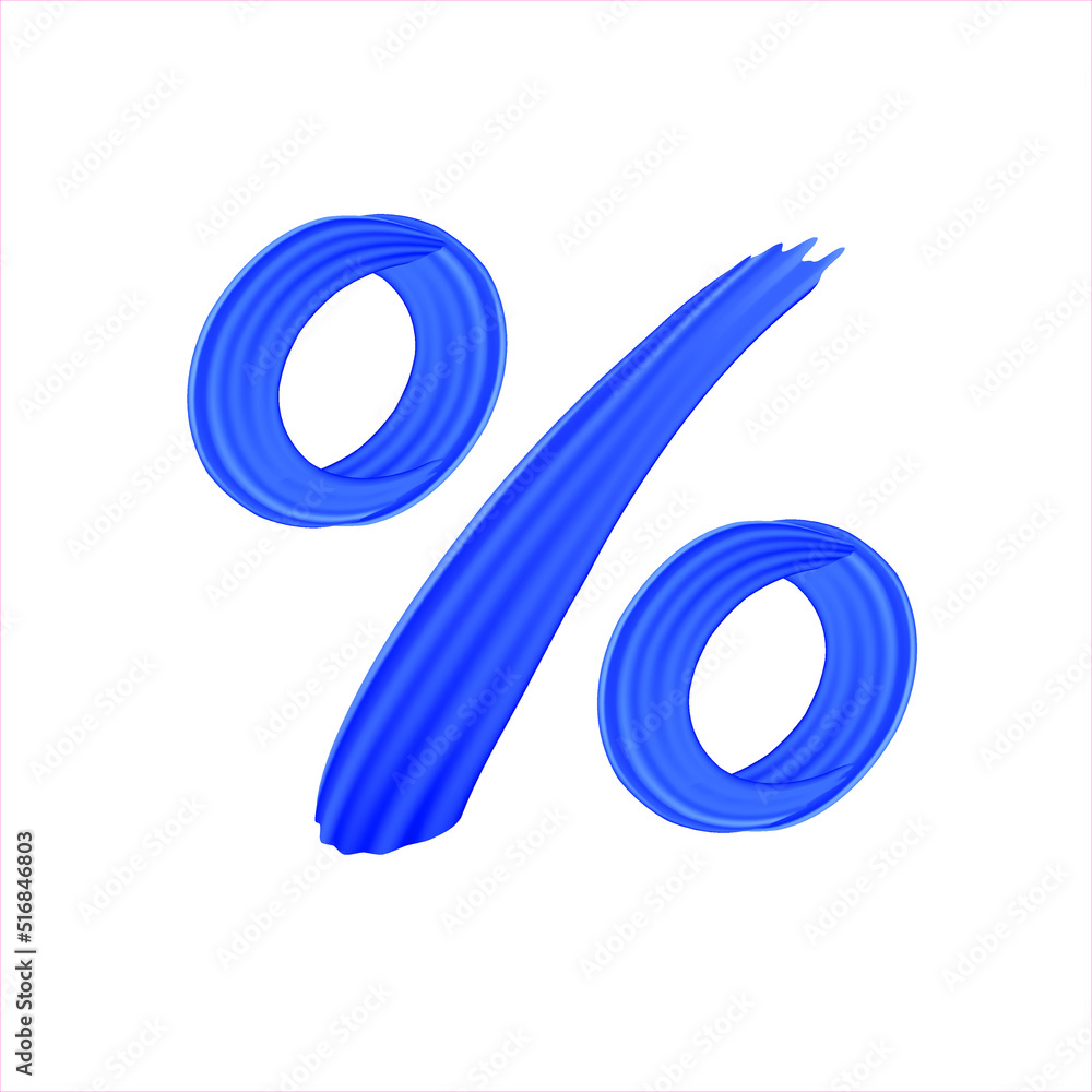 Blue percent sign of realistic blue paint brush strokes. Hand drawn isolated on a white background. Percent sign written smears by deep blue paint. Blue percent sign of realistic blue paint brush strokes. Hand drawn isolated on a white background. Percent sign written smears by deep blue paint.
