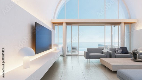 Luxury villa house on the beach sea view interior modern design - 3D rendering  © tontectonix