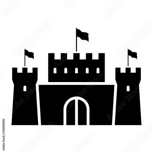 Castle icon. Black silhouette. Front view. Fairytale. Vector simple flat graphic illustration. Isolated object on a white background. Isolate.