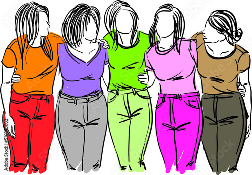 group of girls women ladies friends friendship concept vector illustration