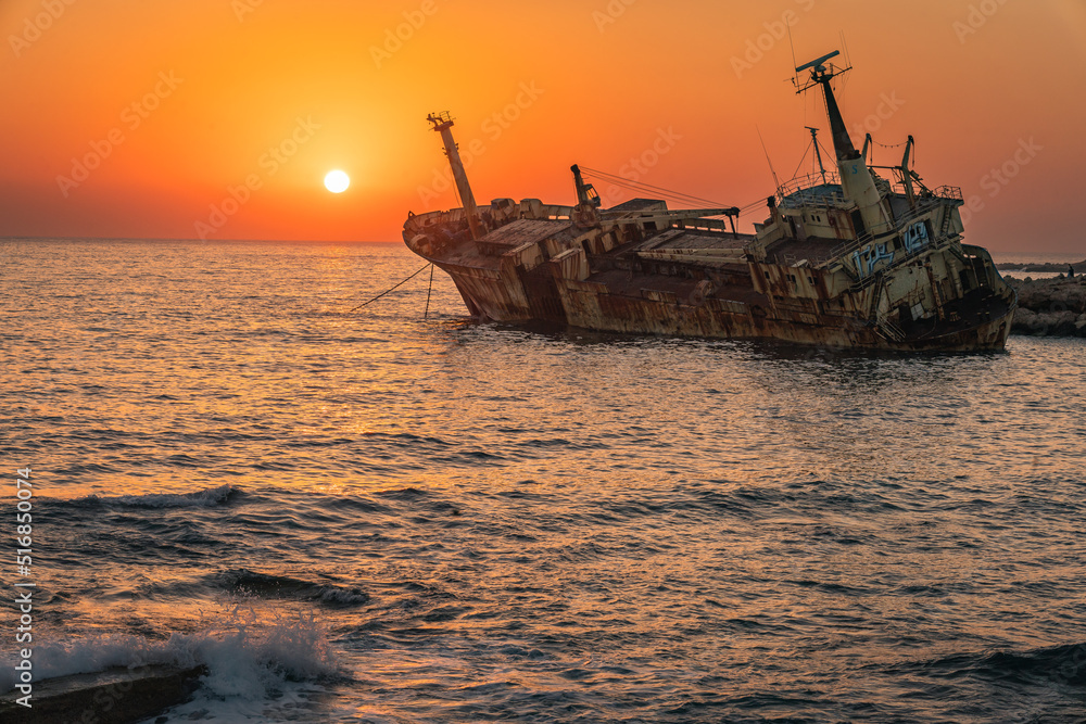 Sunset at the beach with shipwreck high quality Sunset at the beach with shipwreck high quality