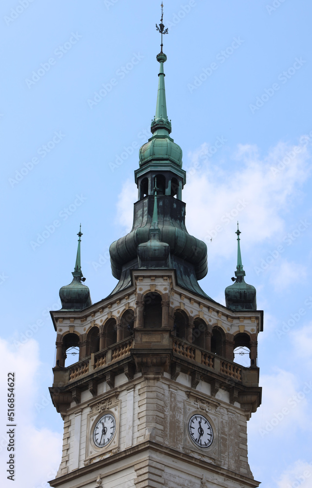 Ornamental tower of a old church in Polish Cieszyn