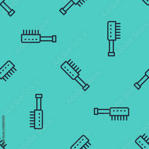 Black line Sauna brush icon isolated seamless pattern on green background. Wooden brush with coarse bristles for washing in the bath. Anti cellulite massage. Vector