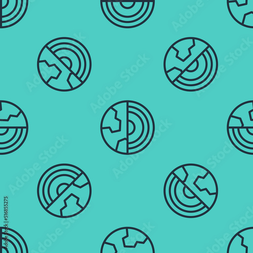 Black line Earth core structure crust icon isolated seamless pattern on green background. Vector
