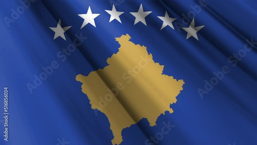 Close up realistic texture textile silk satin flag of Kosovo waving fluttering background. National symbol of the country. 17th of February, Happy Day concept. 3D animation 1080p Full HD photo