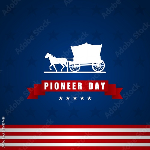 Mormon pioneers into Utah’s Salt Lake Valley in 1847. Vector illustration. 