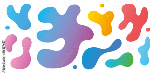Abstract vector background geometric fluid paint splash frame shapes, wavy liquid colors amoeba spot bage blots composition set, beautiful isolated flat gradient design elements.
