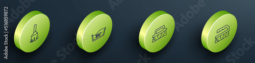 Set Isometric line Feather broom, Temperature wash, Brush for cleaning and icon. Vector