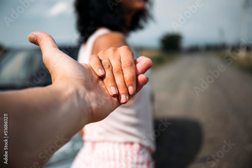 Couple in love. Man and woman. Hands concept. Vacation. Travel concept photo. Sensual. Photo. Car. Light. 