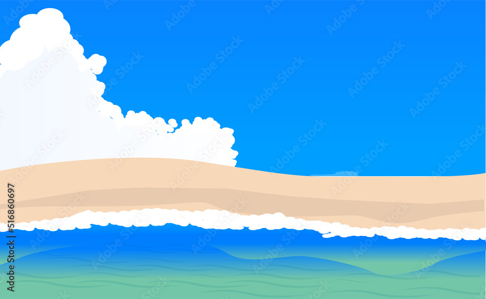 砂浜と空と入道雲の風景