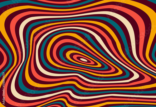 Hypnosis optical retro background. Retro groovy psychedelic pattern. Vector illustration in the style of 1970