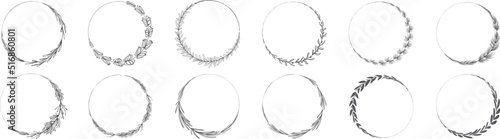 Collection of circle frame leaf wreath element decorative design for invitation card template