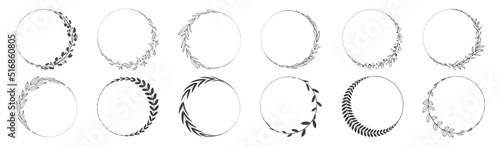 Collection of circle frame leaf wreath element decorative design for invitation card template