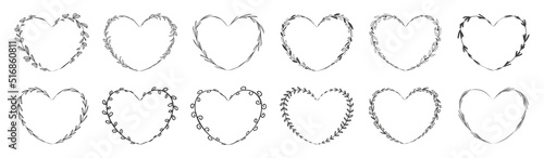 Collection of heart shape leaf wreath element decorative design for invitation card template
