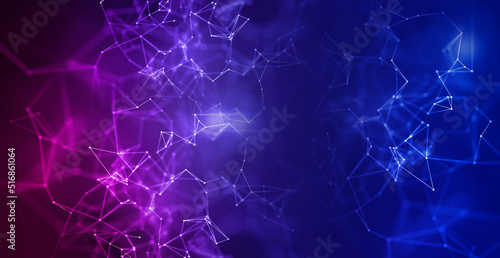 Network connection structure background with connection points and purple lines on dark background. 3D representation of big data. Plexus