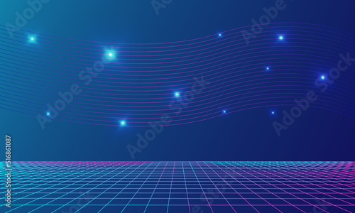 Cybernetic digital surface with stars, meta verse dimension spider web design. Digital world. Vector illustration.