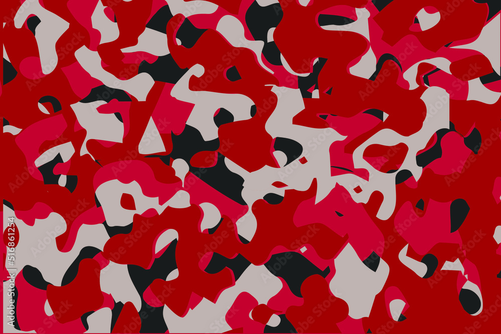 Red seamless camouflage military texture on the print of clothes, fabric. Vector