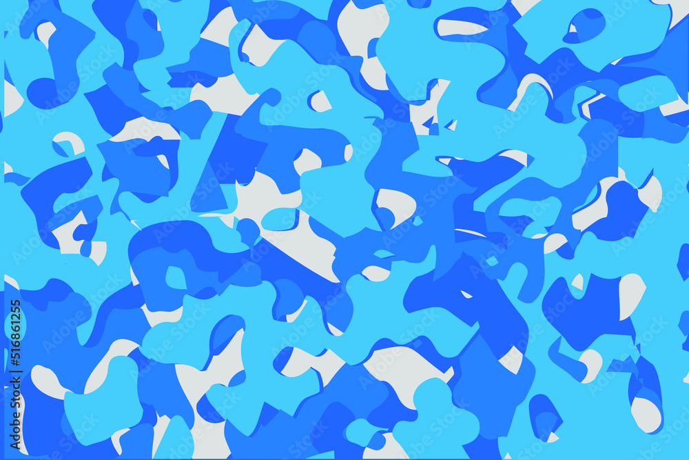 Camouflage blue seamless pattern on print clothing fabric.