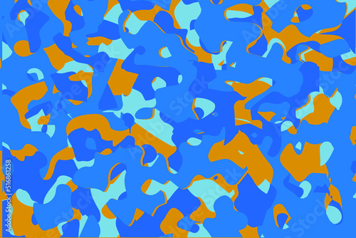 Camouflage blue seamless pattern on print clothing fabric.