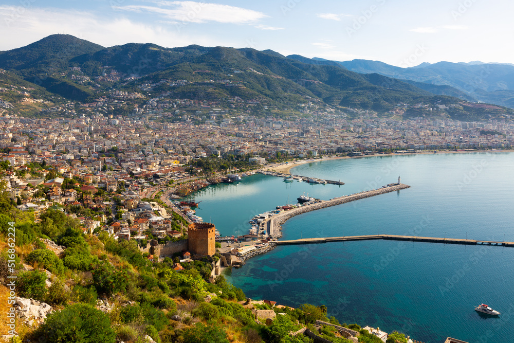 View from the observation deck to the city of Alanya on a sunny day. Turkey