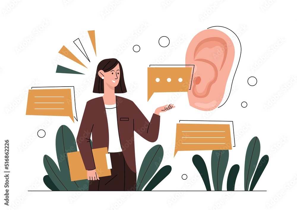 Active listening concept. Attentive character, correct manners