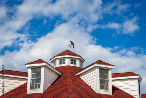 Red Roof, Dolphin Weather Vane and Clouds in the Sky