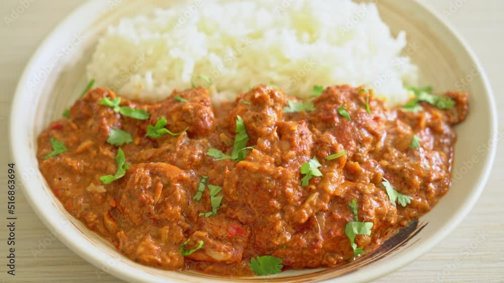 chicken tikka masala with rice on plate - Indian food style chicken tikka masala with rice on plate - Indian food style