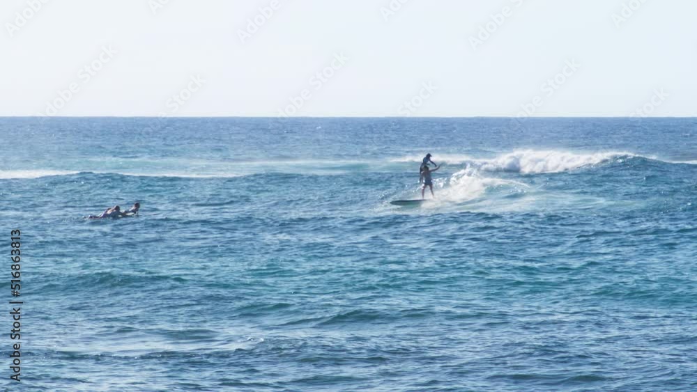 Water sport activity on Hawaii island. Extreme sport slow motion shot on RED camera. Wake surfer wake boarding on foil board. Athletic man rides a foilboard by using the power of the ocean waves Water sport activity on Hawaii island. Extreme sport slow motion shot on RED camera. Wake surfer wake boarding on foil board. Athletic man rides a foilboard by using the power of the ocean waves