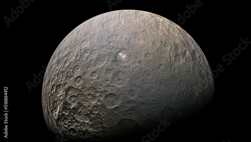 Ceres, a dwarf planet in the asteroid belt between Mars and Jupiter, 3d rendering science illustration. photo