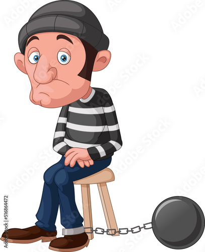 Thief cartoon sitting and prisoner chain ball