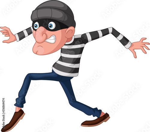 Cute thief cartoon walking carefully