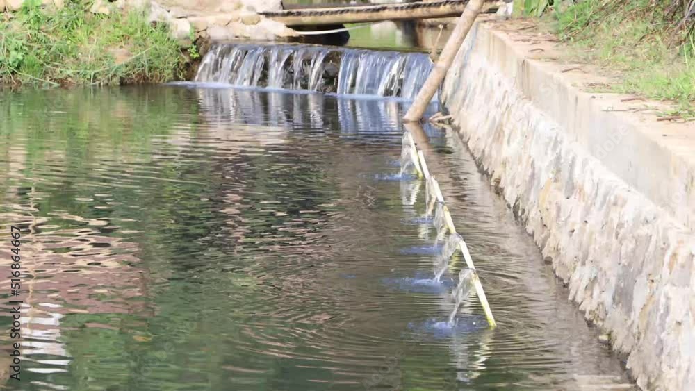 this picture shows the Aquaculture pond, there is a gravity aerator with water flow tube to increase the dissolved Oxygen in the fish pond this picture shows the Aquaculture pond, there is a gravity aerator with water flow tube to increase the dissolved Oxygen in the fish pond