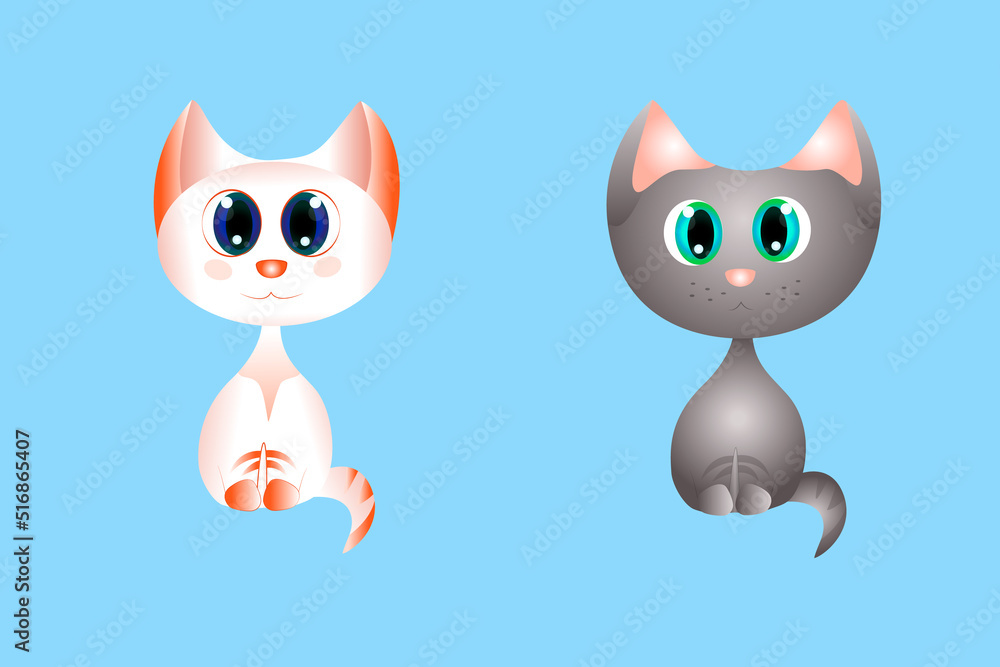Cute cartoon cats. Vector hand drawn illustration. Use for wall printing, pillows, children's interior decoration, children's clothing and shirts, greeting cards